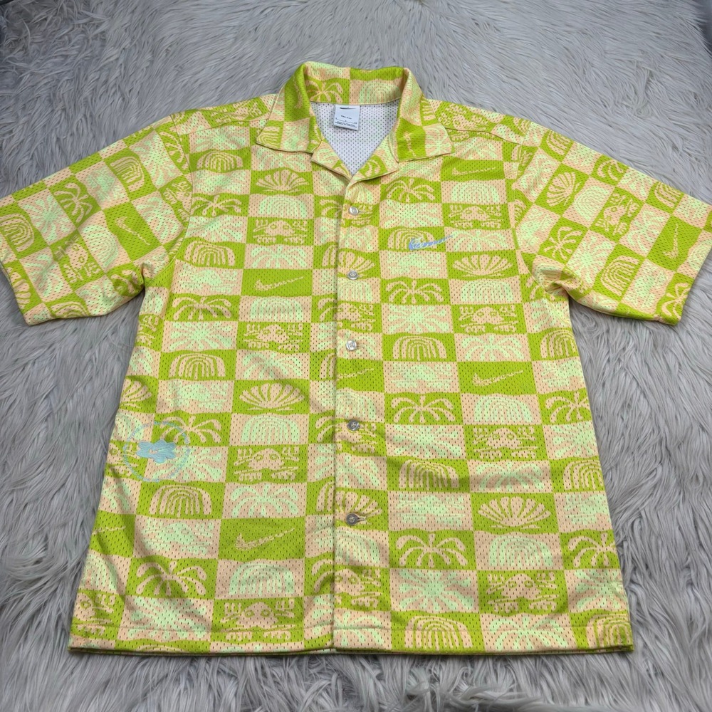 Nike Men's S Relaxed Spring Break Mesh Button-Down Shirt Checkered Resort Beach